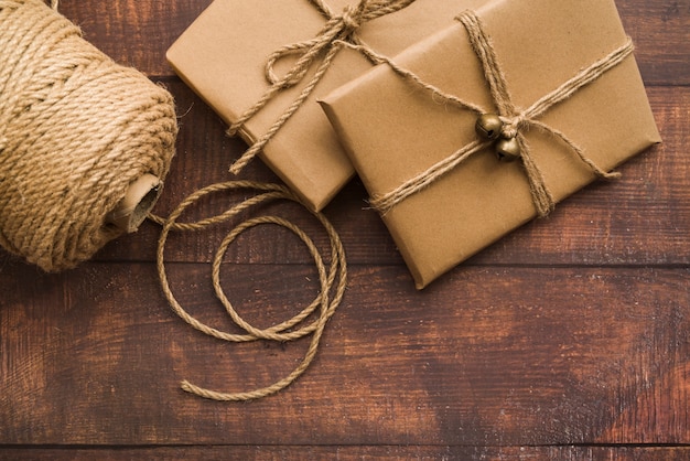 Free photo gift boxes with rope on table