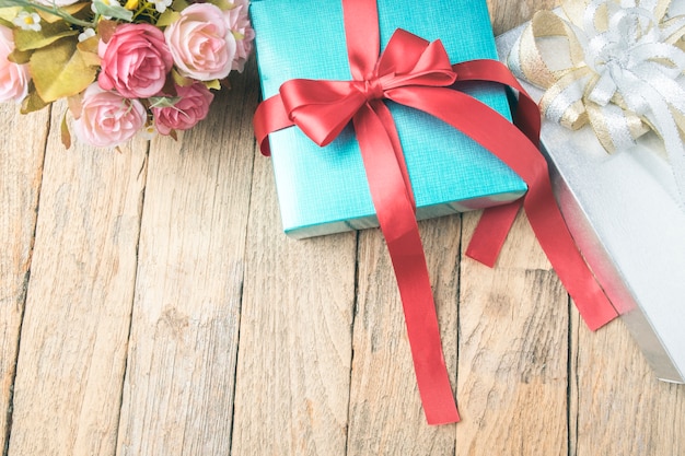 Gift boxes on wooden background&#xD;