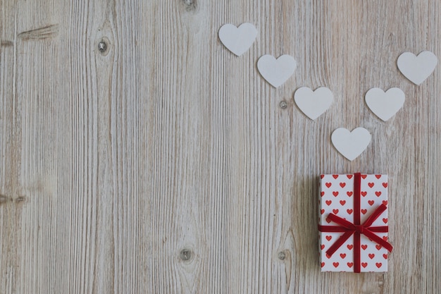 Gift of red polka dots with white hearts