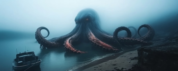 Free Photo gigantic kraken resurfacing from ocean