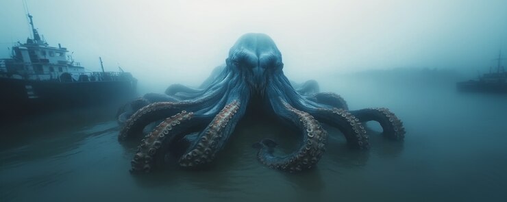 Free Photo gigantic kraken resurfacing from ocean