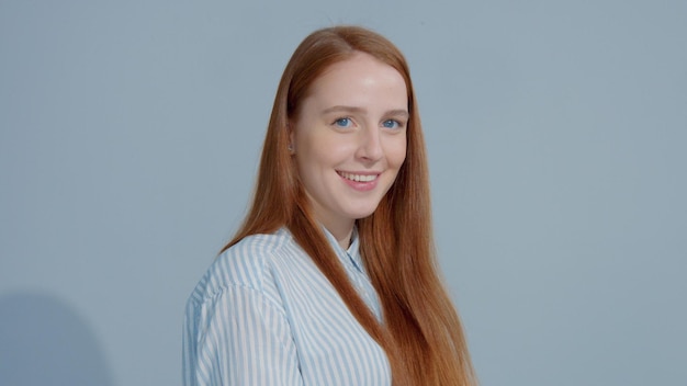 Ginger head red hair ginger hair model smiling to the camera Wears shirt