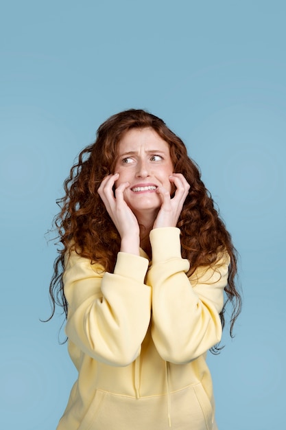 Ginger head woman with colorful outfit