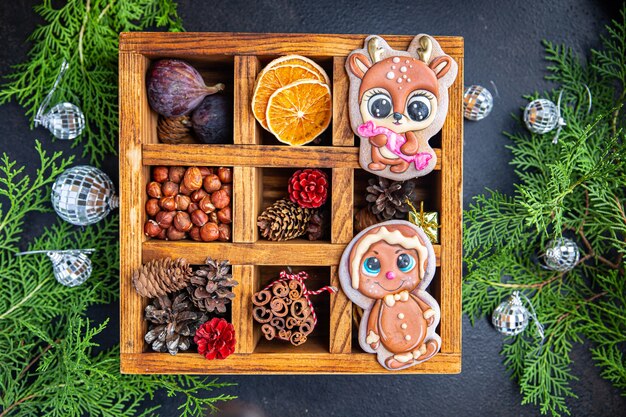 Gingerbread cookie christmas sweet treat new year dessert meal snack on the table Premium Photo