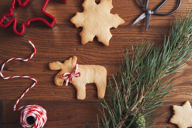 Gingerbread cookies on the wooden table