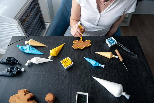 Gingerbread in the shape of ukraine handmade patriotic cookies