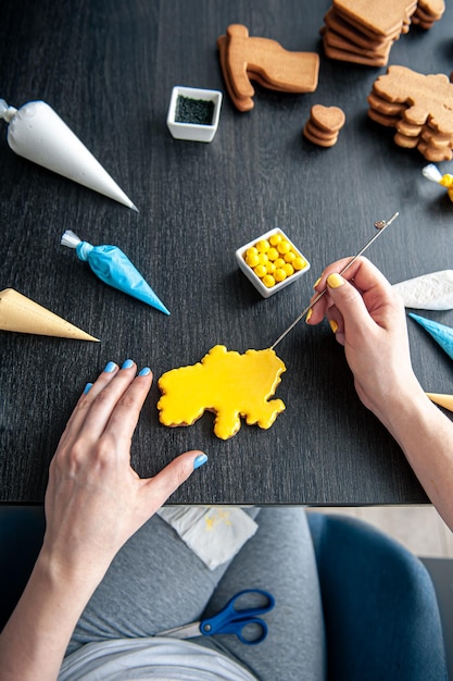 Gingerbread in the shape of ukraine handmade patriotic cookies