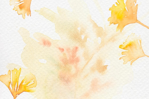 Gingko leaf border background in yellow watercolor autumn season