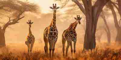 Foto gratuita un gregge di giraffe che viaggia nella savana