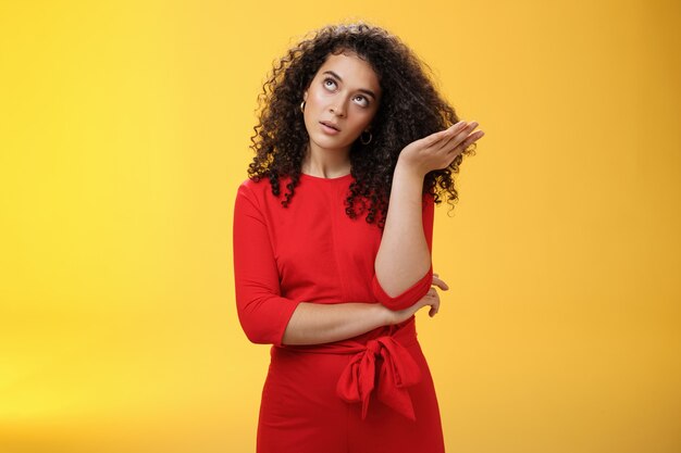 Girl being annoyed unwilling to listen boyfriend yell rolling eyes up from annoyance and irritation ...