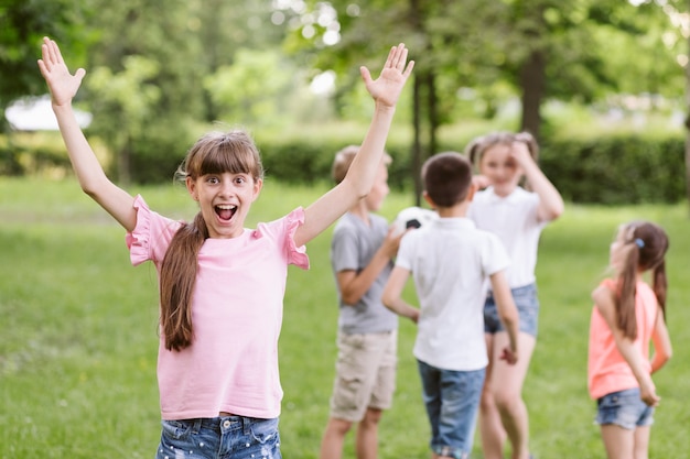 Girl being happy after winning a game