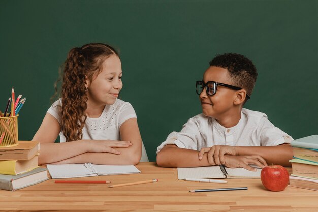 Girl and boy looking at each other