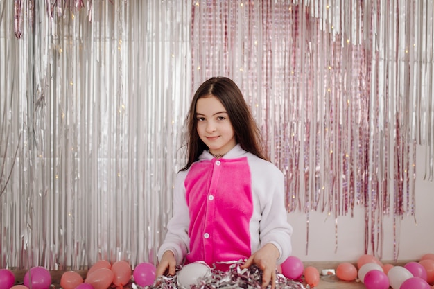 Girl child having fun and posing in studio