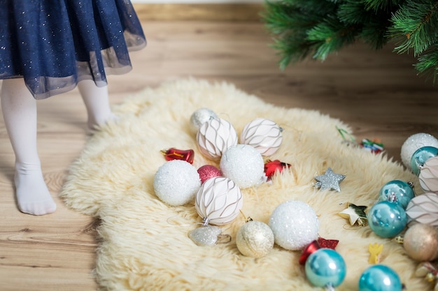 Girl and christmas balls