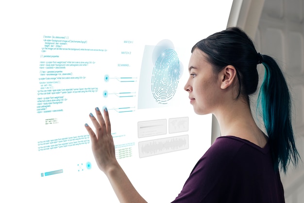 Girl coding on a interactive screen