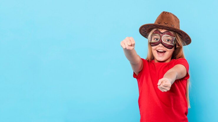 Free Photo girl driving imaginary airplane