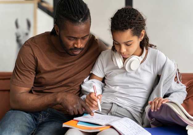 Girl finishing her homework for school