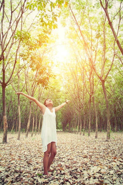 Girl having a good time with open arms