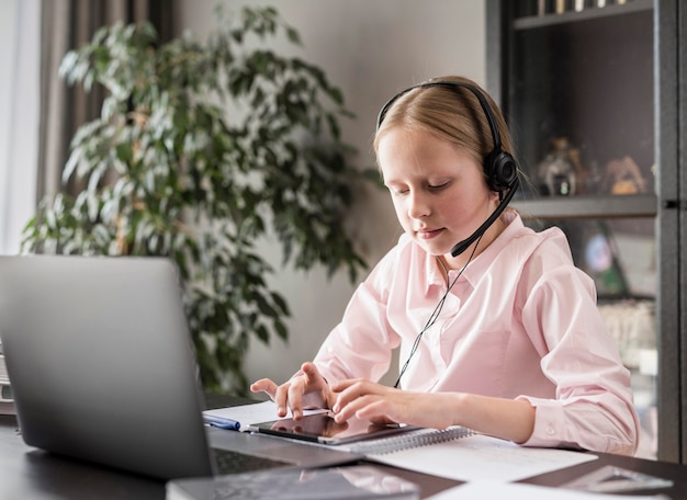 Girl having an online class