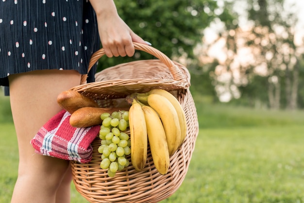 Ragazza che tiene un cestino da picnic