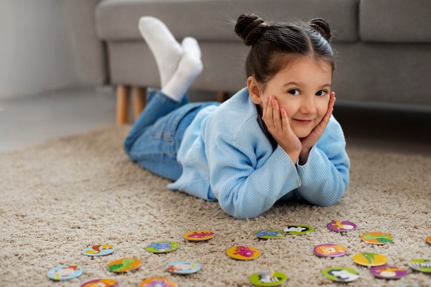 Girl laying on floor full shot