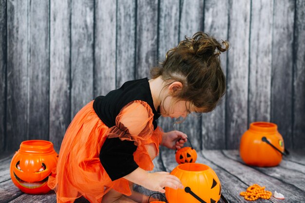 Girl looking at basket