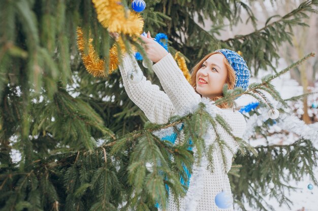 Girl near tree