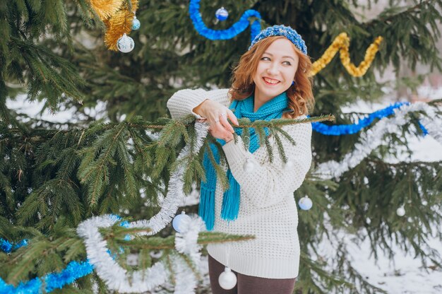 Girl near tree