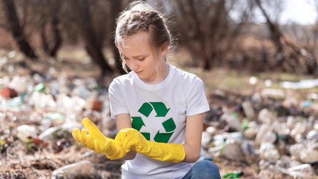 Девушка на сборе пластикового мусора