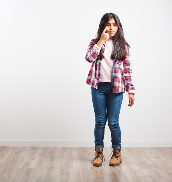 Girl pointing an eye