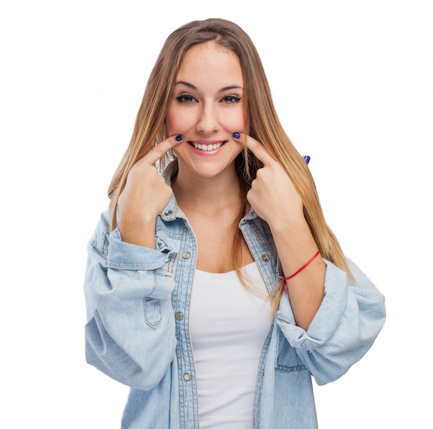 Free photo girl pointing her smilie