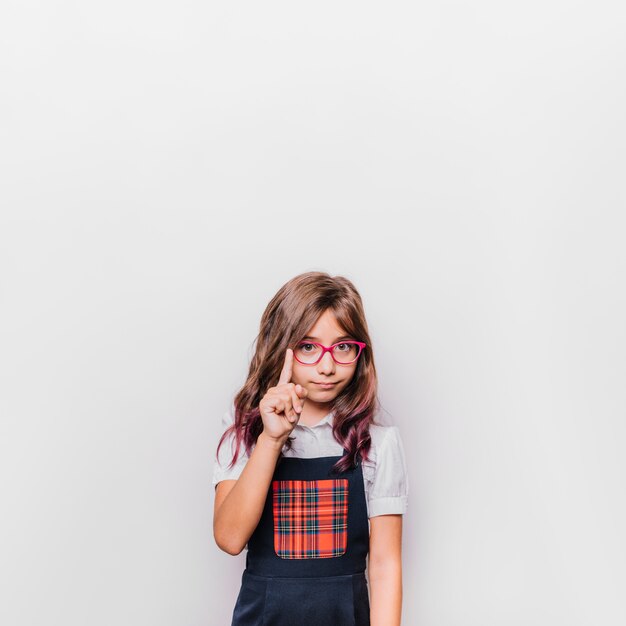 girl pointing up