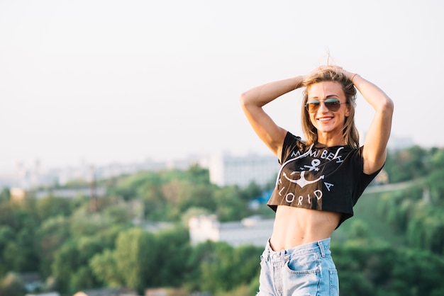 Girl posing on rooftop