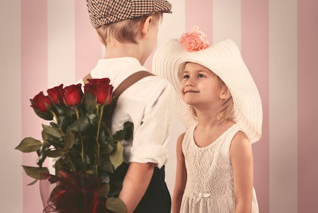 Girl receiving roses from her boyfriend