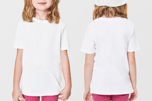 Girl's casual in white tee front and back