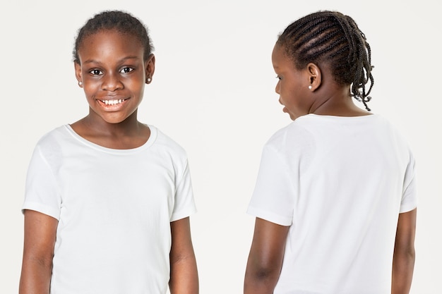 Free photo girl's casual in white tee front and back