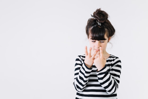 Girl showing four fingers