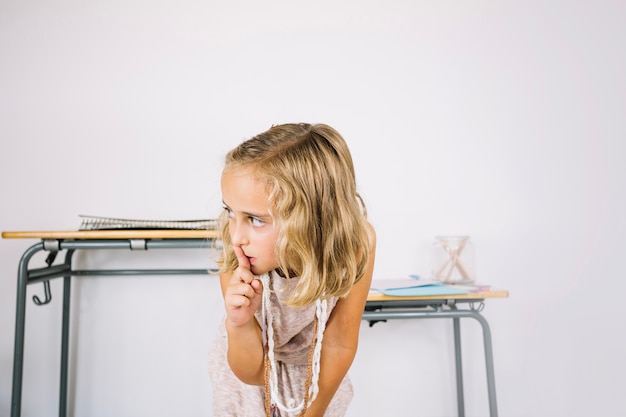 Girl showing silence gesture