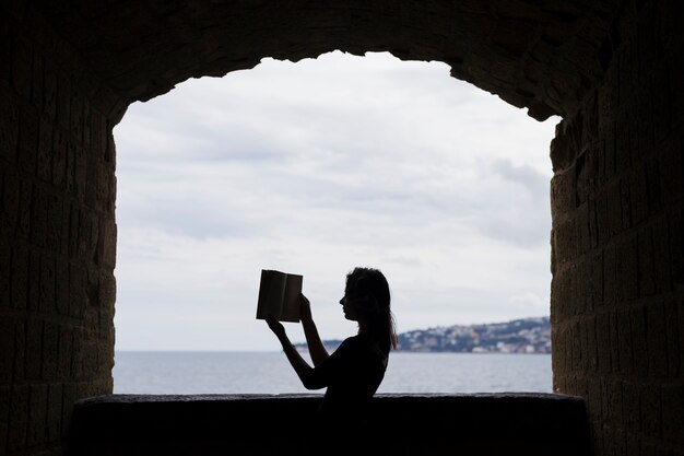 Girl silhouette with a book
