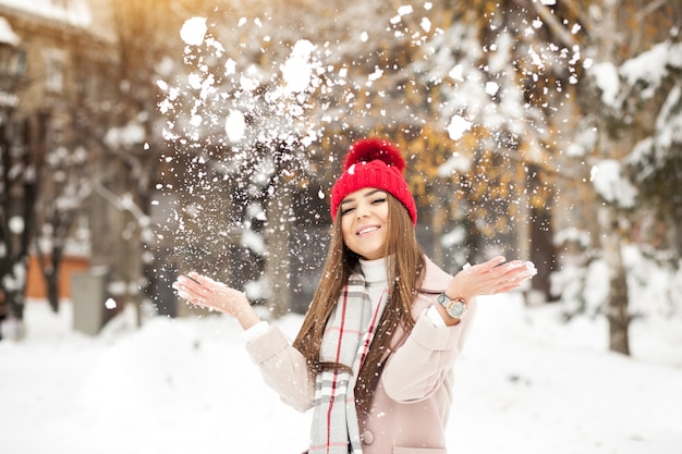 女の子、雪、ファッション、美しい