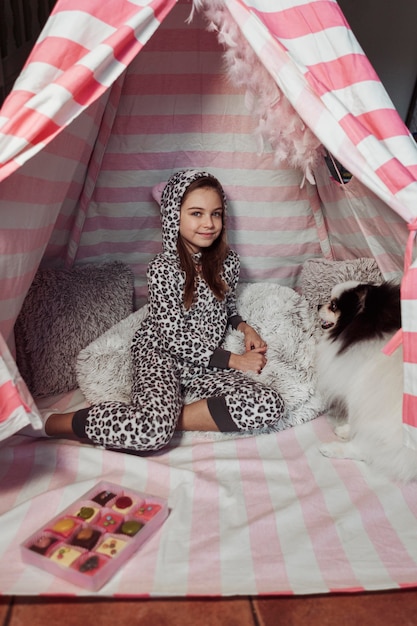 Girl spending time with her dog