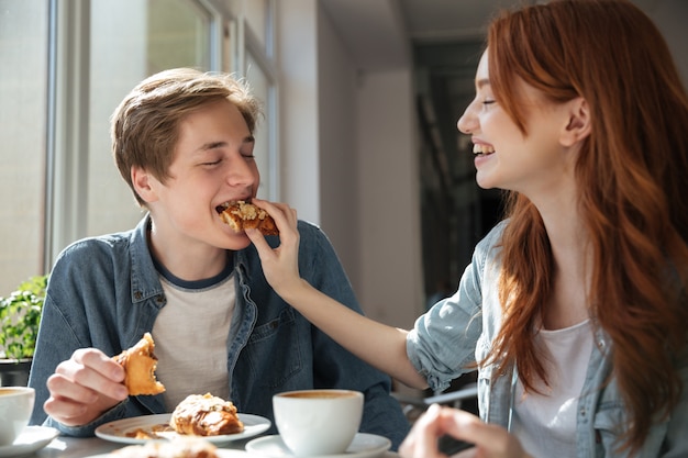 Girl student feed her boyfriend