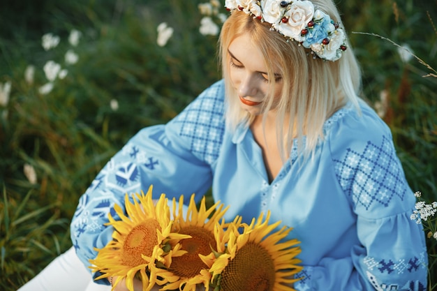 girl and sunflowers