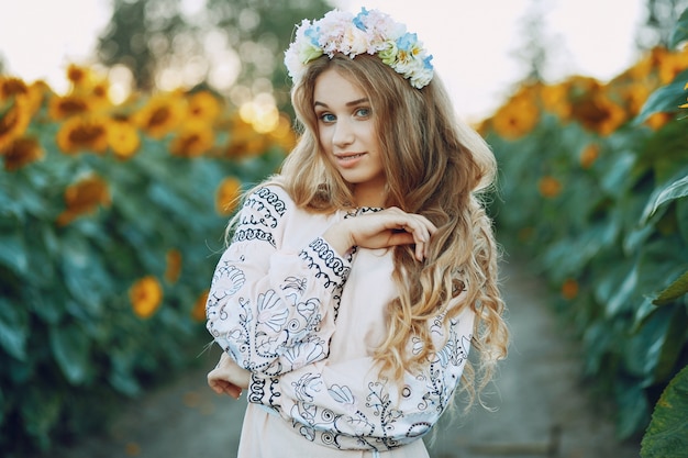 girl and sunflowers