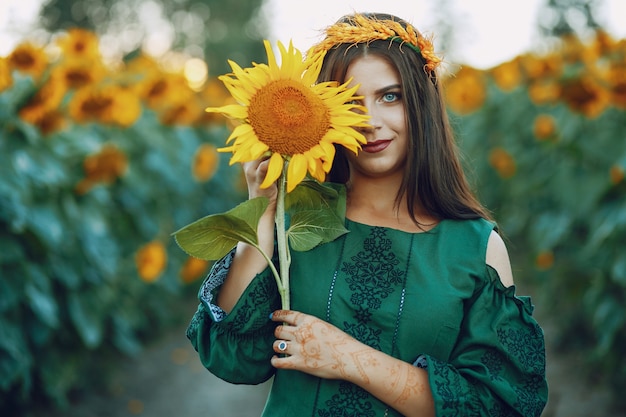 girl and sunflowers