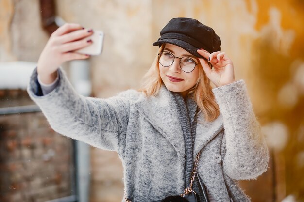 Girl in a winter city