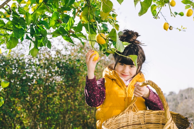 Girl with basket looking at camera