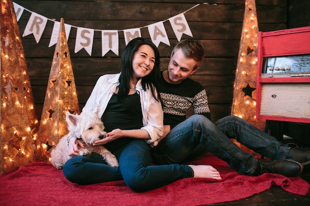 Girl with beautiful dog and guy