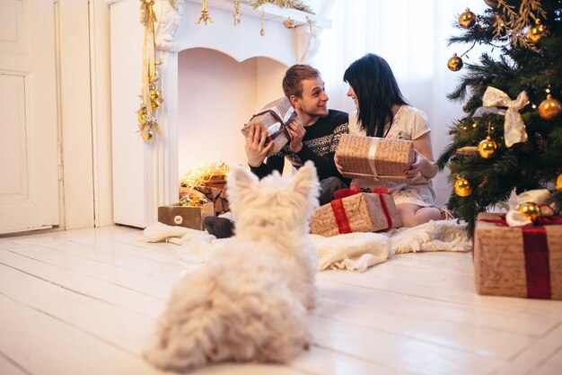 Girl with beautiful dog and guy