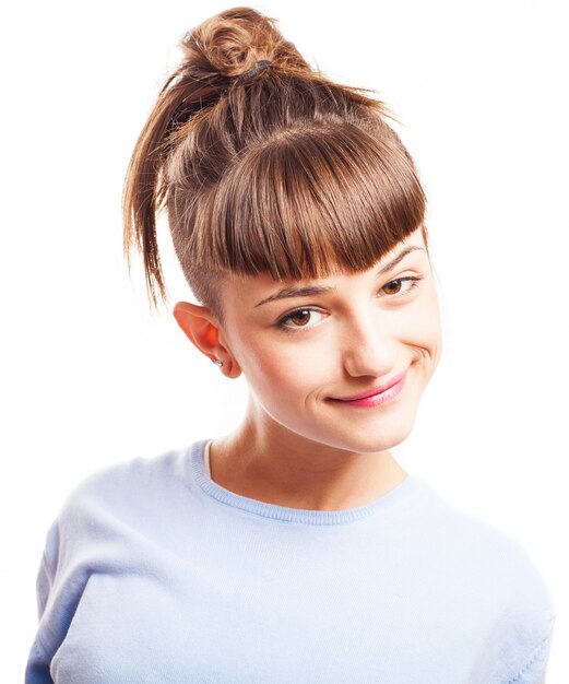 Free photo girl with a casual bun and fringe